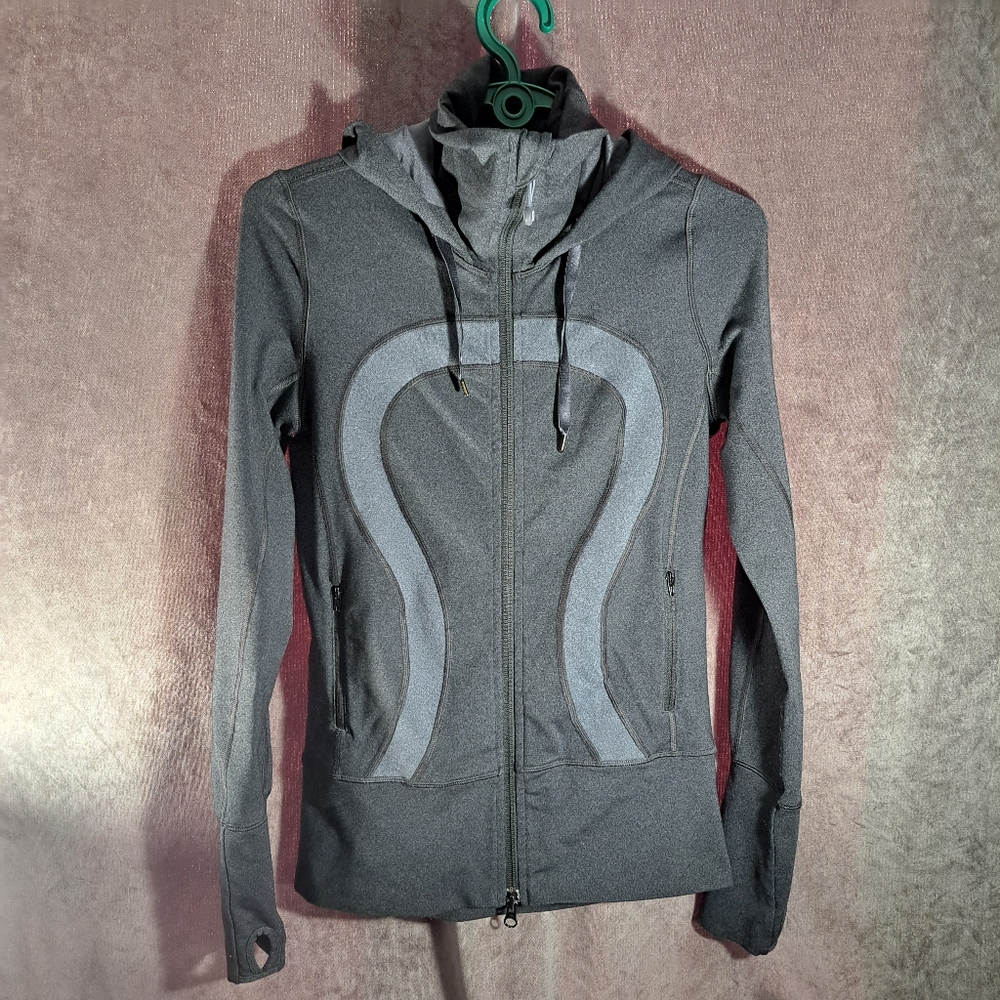 Lululemon Stride Full Zip Dark w/ Light Heather Charcoal Grey Hooded Jacket VG 4